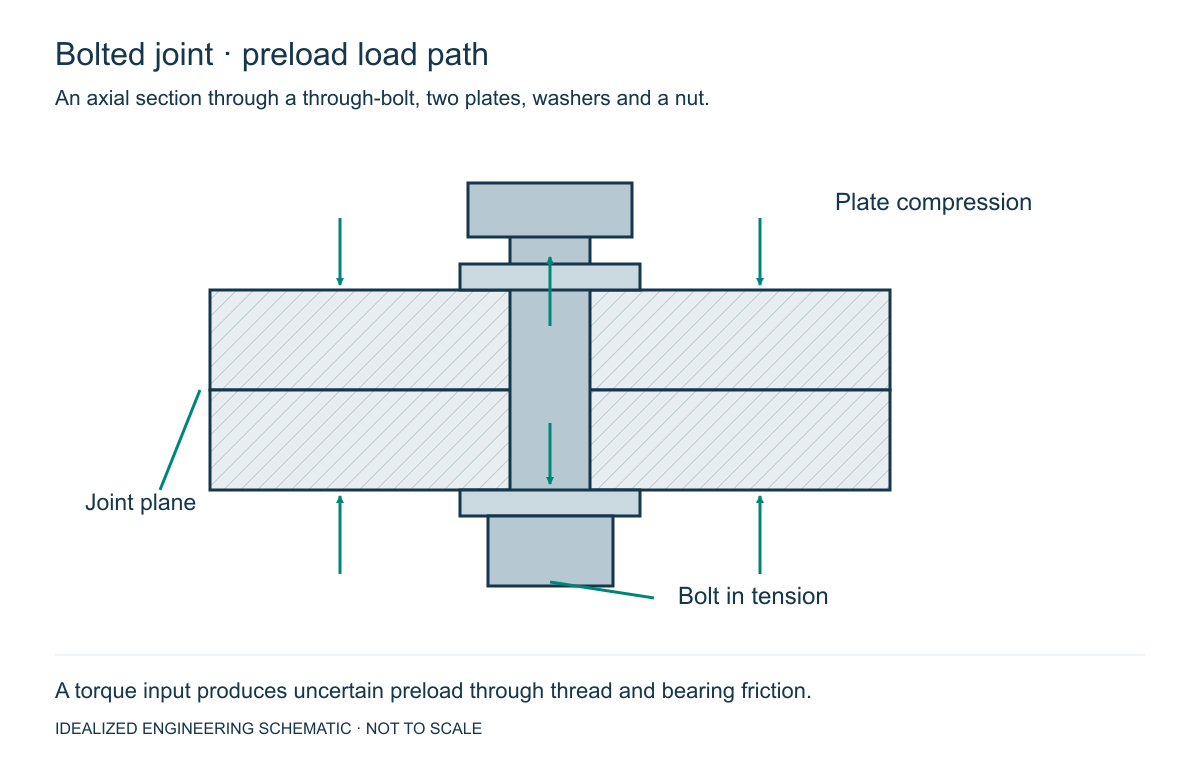 Bolt Torque and Pretension Calculator: API and Metric Handbook Method Explained: engineering schematic